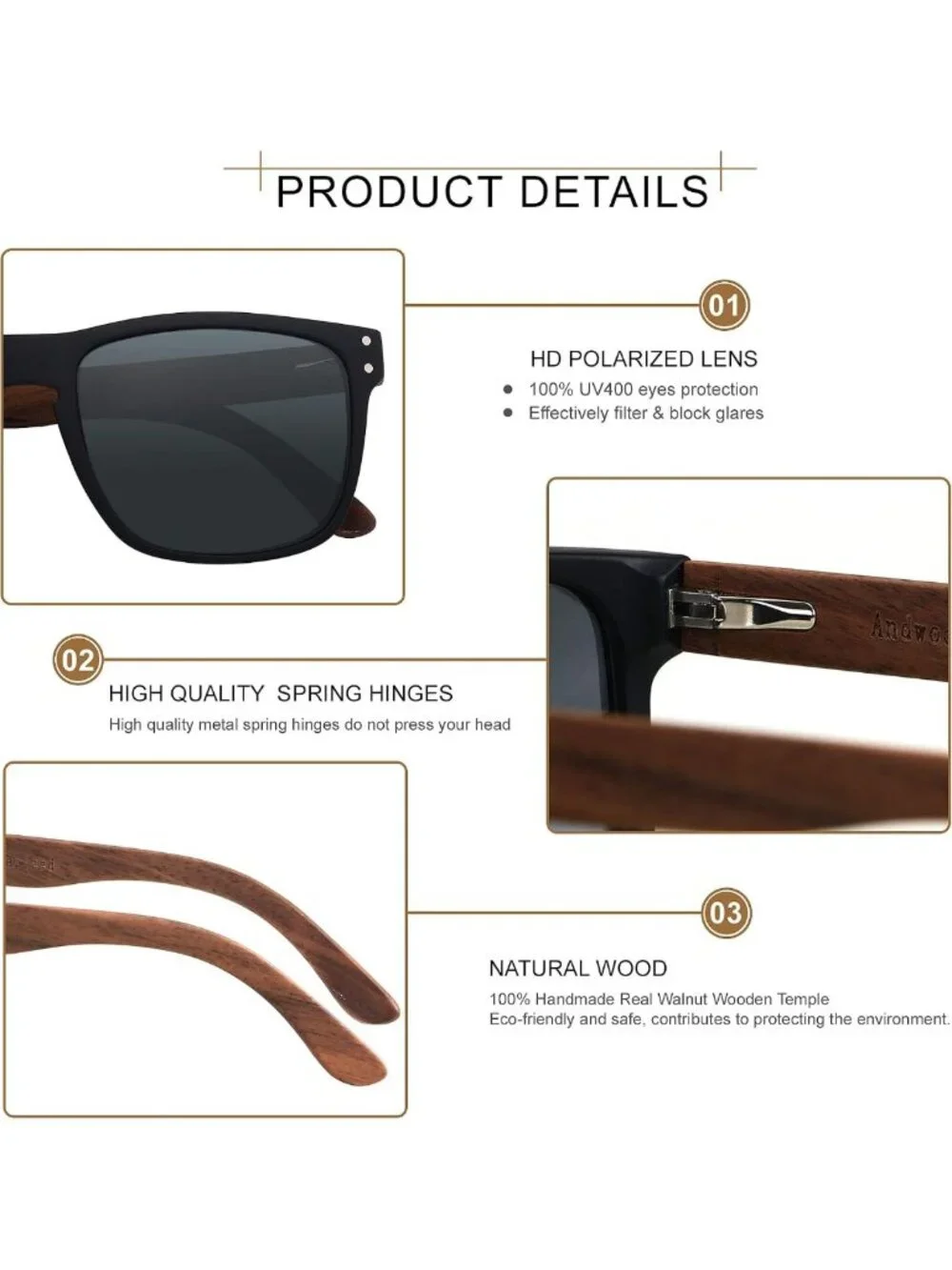 Stylish Polarized UV Protection Sunglasses | Wooden Frame Beach & Outdoor Shades